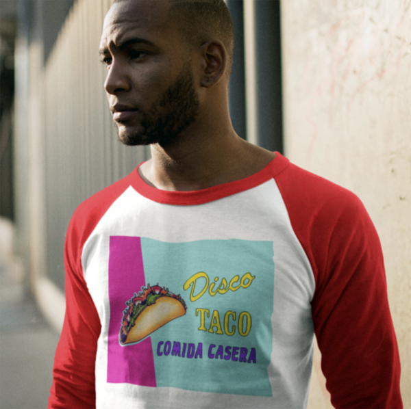 retro disco taco colorful vintage style raglan shirt