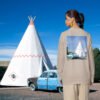 Route 66 Wigwam Motel back print sweatshirt in Holbrook, AZ.